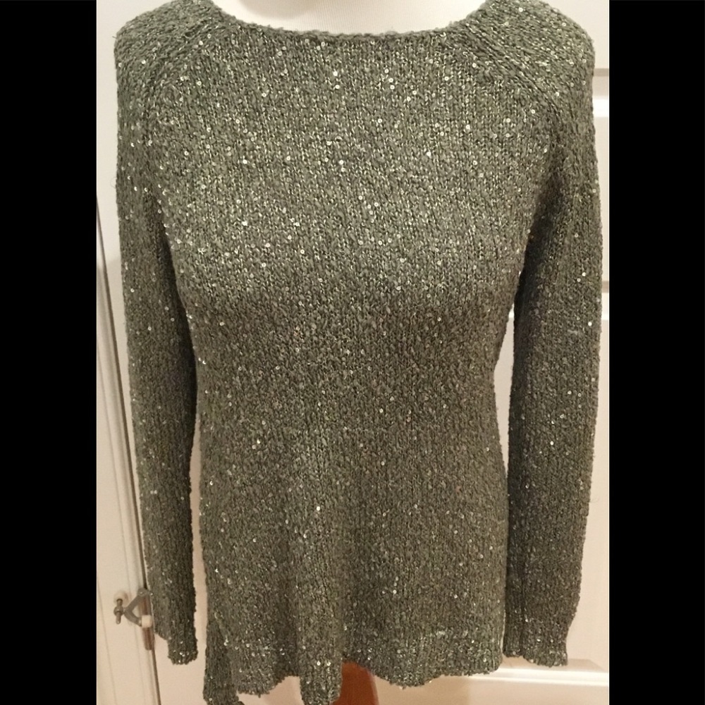 CHICO’S SEQUINED STRETCHY PULLOVER SWEATER SZ 00